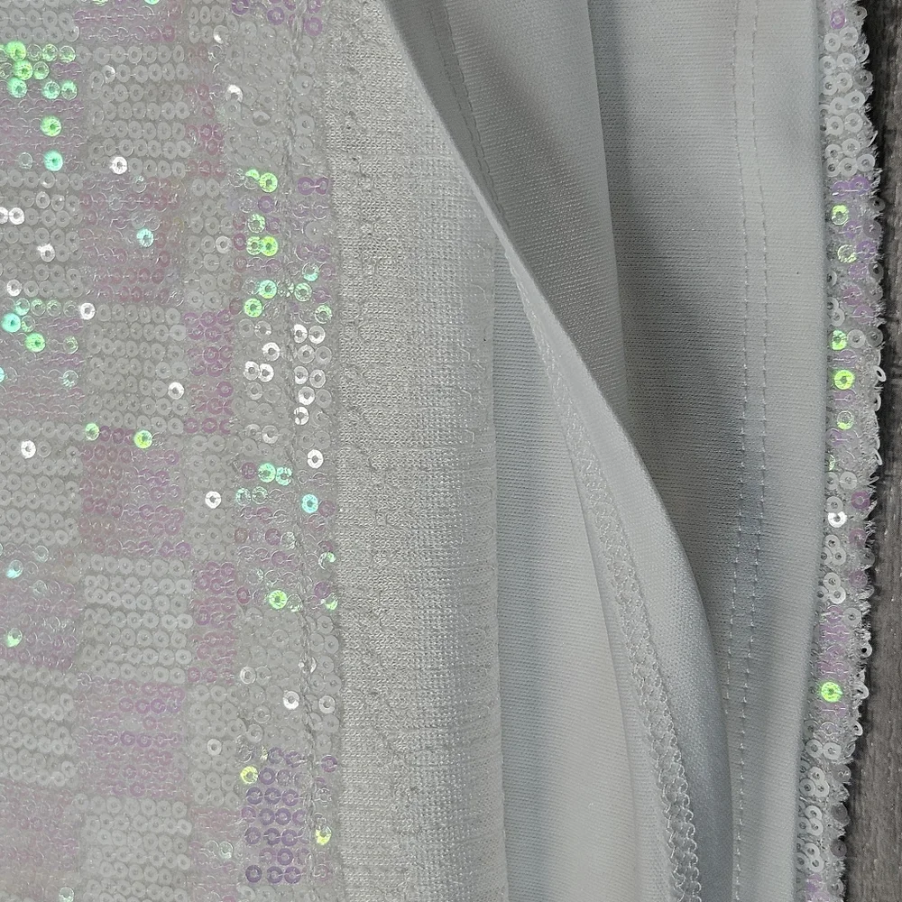Crop Top Size L Iridescent Lavender Checkered Sequin Spaghetti Strap Mermaid Y2K - Picture 7 of 10